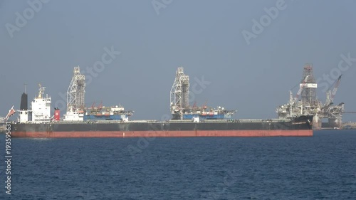 Oil rigs and oil tanker being repaired in Las Palmas Gran Canaria Spain