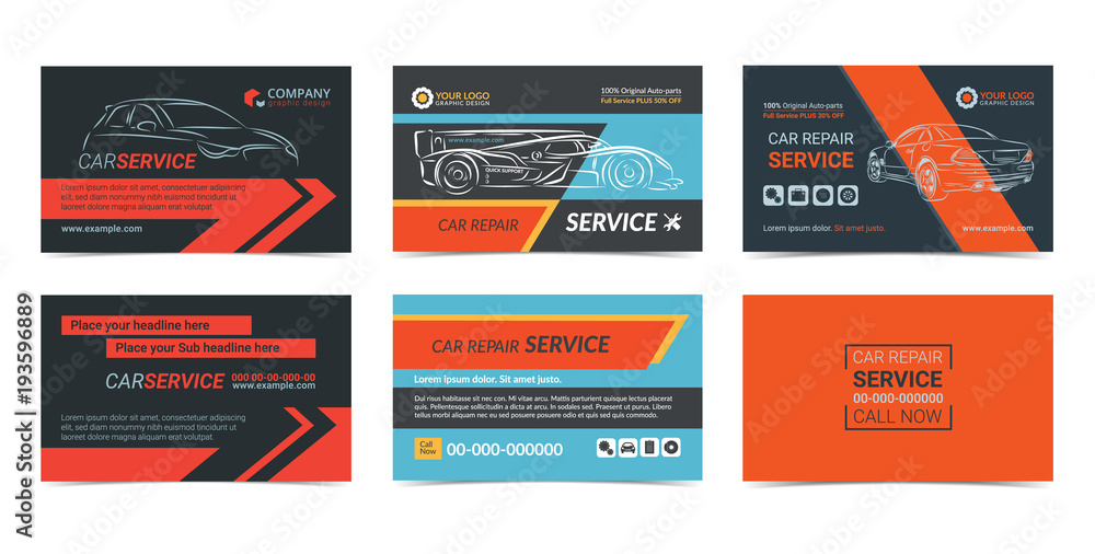 Set of Automotive repair Service business cards layout templates ...