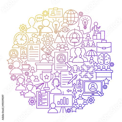 HR Management Line Icon Circle Design