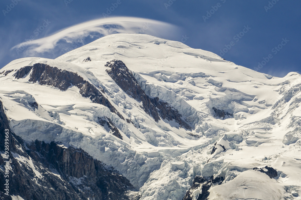 A majestic view of the Mont Blanc summit. Alps.