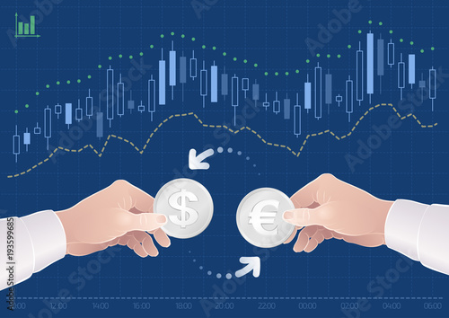 Trading Of Currency Pair Between The Dollar And The Euro On The Stock Exchange. Graphic illustration on the theme of 'Currencies / Foreign Exchange'.
