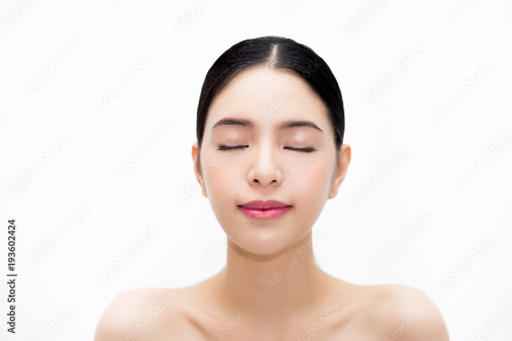 Young beauty Asian face, beautiful woman isolated over white background. Healthcare and Skincare concept. Young beauty Asian face, beautiful woman isolated over white background. Healthcare and Skincare concept.