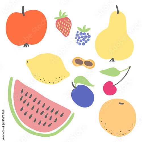 Fruits and berries colorful flat icon vector set