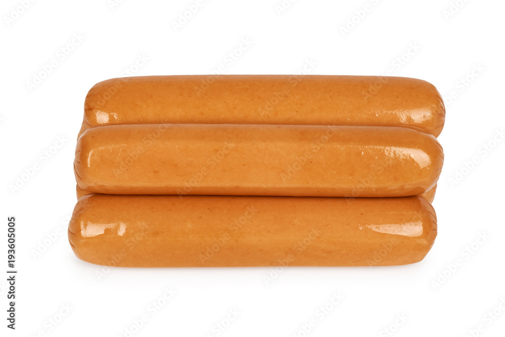 Meat sausage for hot dog or barbecue. Isolated on white background. Fast food meal Meat sausage for hot dog or barbecue. Isolated on white background. Fast food meal
