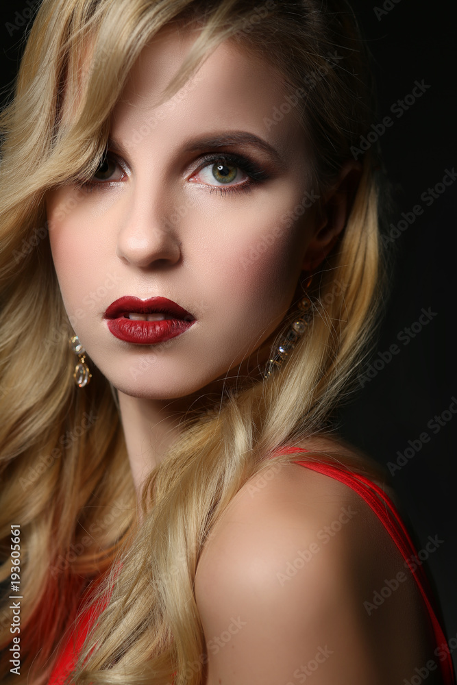 beautiful blond girl beauty decoration red lips beautiful blond girl beauty decoration red lips