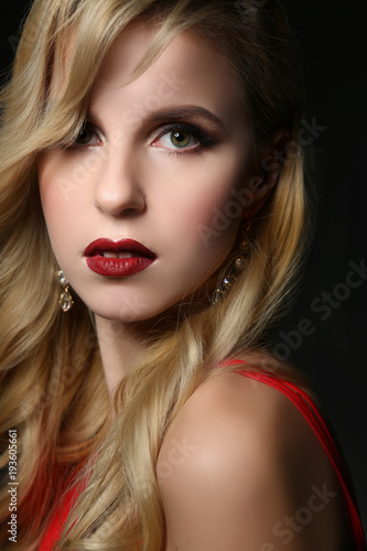 beautiful blond girl beauty decoration red lips