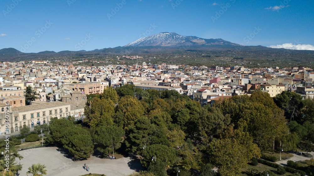 The Voulcano Mount Etna with town below it - landscape photo
