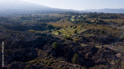 Scenic view of Etna Mount Volcano and lava fields, Sicily, Italy, Europe.