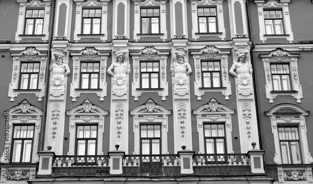 The facade of an old building.