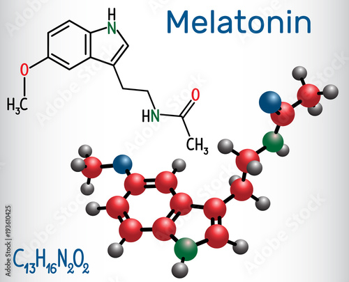 Melatonin molecule, hormone that regulates sleep and wakefulness