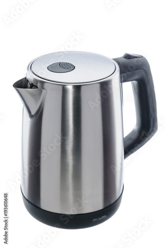 stainless steel kettle on white background