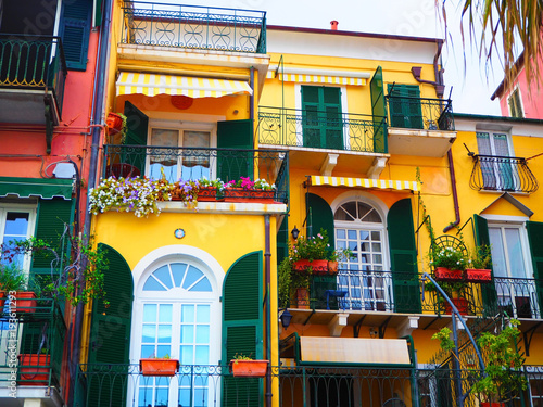 Colorful facades of famous resort  Alassio (province of Savona) on the Italian Riviera in Western Liguria, Italy