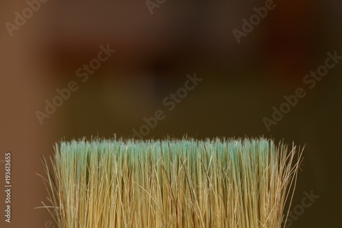 The bristles of the brush close-up on blurred background