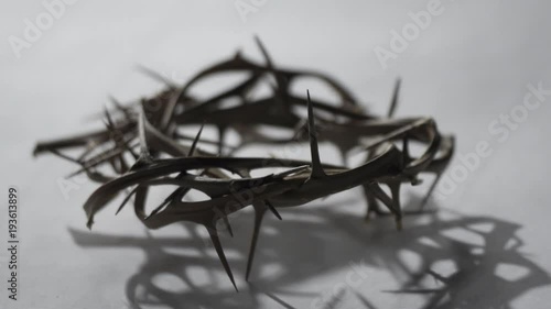 Dramatic Shifting light on a Crown of Thorns for Jesus on Easter. Passion style footage of Easter scenes