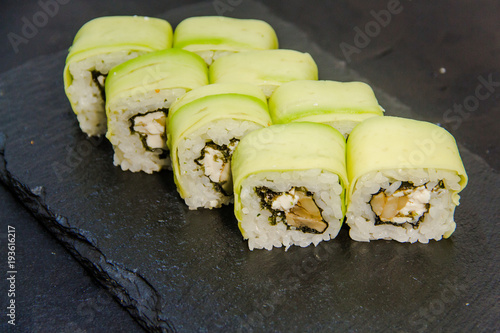 Sushi roll with vegetables. Japanese food. 35 photo