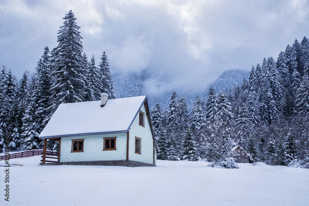 House in the mountains during the winter