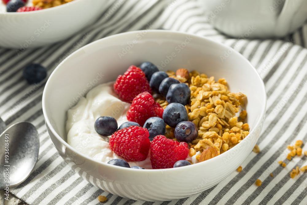Healthy Organic Greek Yogurt with Granola and Berries Healthy Organic Greek Yogurt with Granola and Berries