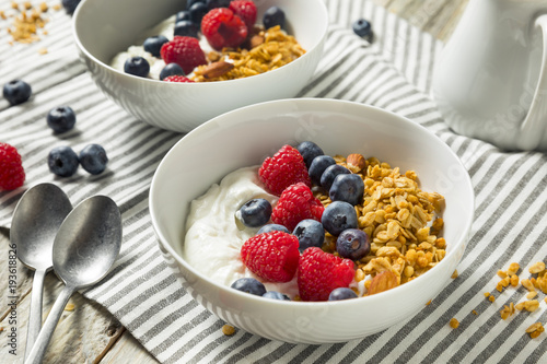 Healthy Organic Greek Yogurt with Granola and Berries