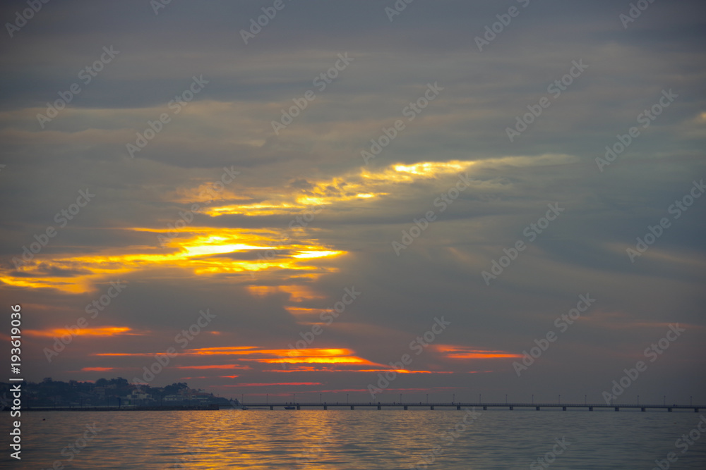 Colorful sunset above Samil beach, Vigo, Galicia, Spain