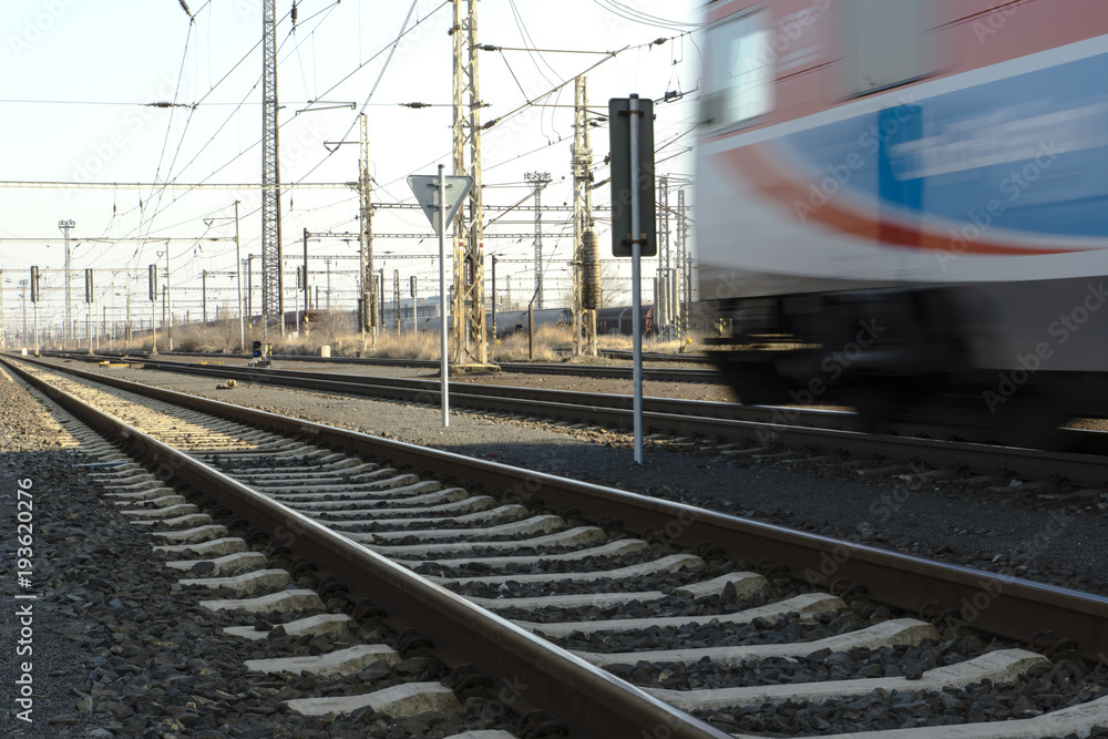 Fototapeta premium railways and electric pylons at the railway station