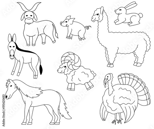 Set of Farm animals and birds icons vector illustration sketch