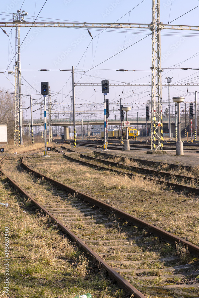 railways and electric pylons at the railway station railways and electric pylons at the railway station