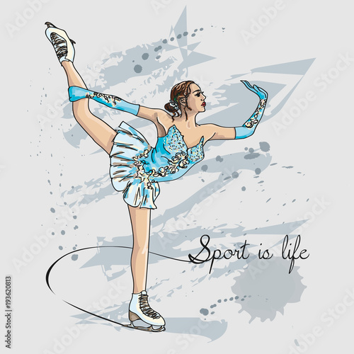 Vector scetch figure skater color