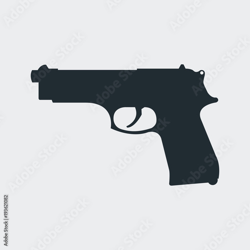 Icono plano silueta pistola beretta en fondo gris