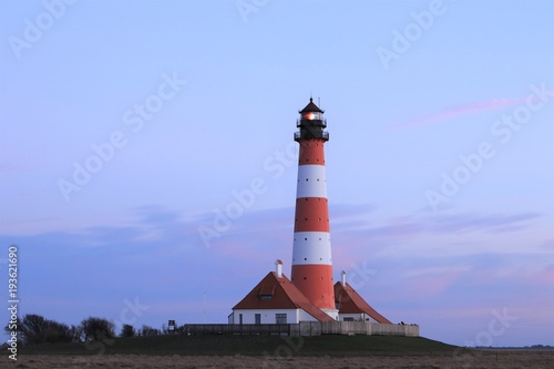 Westerhever lighthouse with pastel colored sky