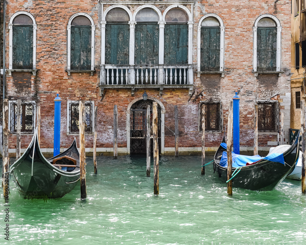 Facade of Venice, Italy and Gondolas 