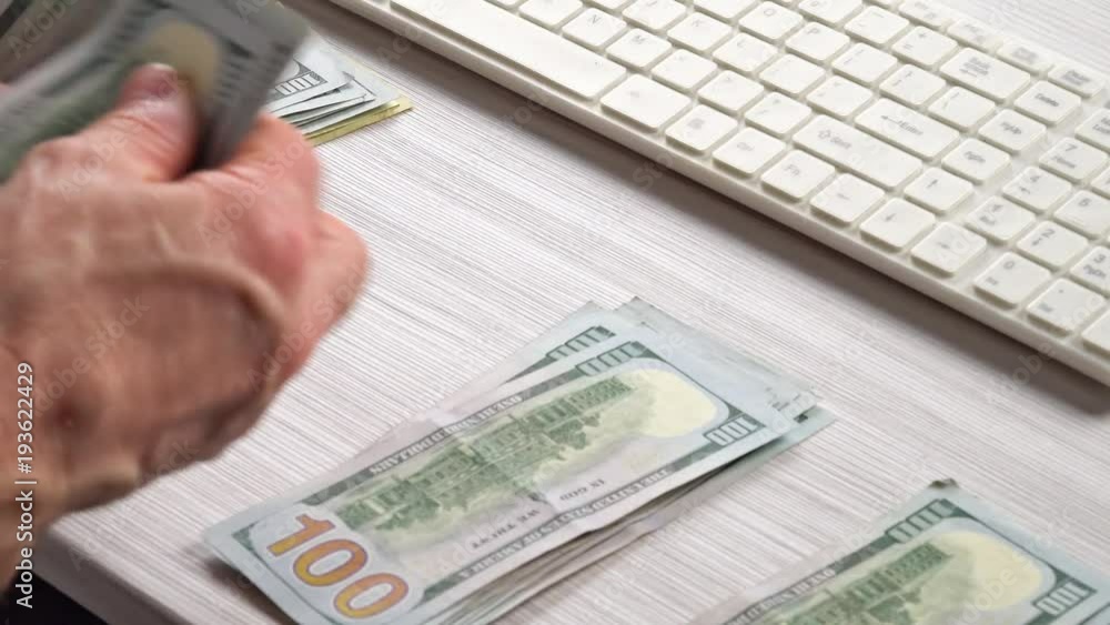 Unrecognizable Corporate Male Manager Man Count Money Cash. Financial Company Businessman with US dollars.