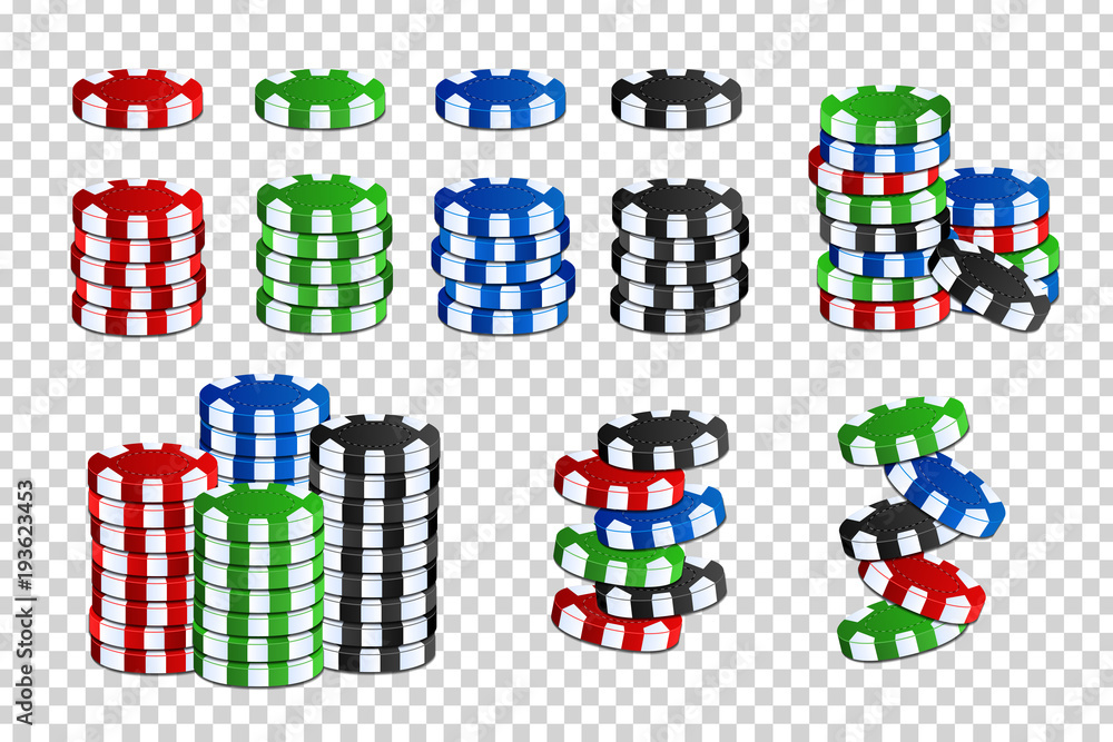 Naklejka premium Vector set of realistic isolated casino chips for decoration and covering on the transparent background. Concept of gambling, poker and game of chance.