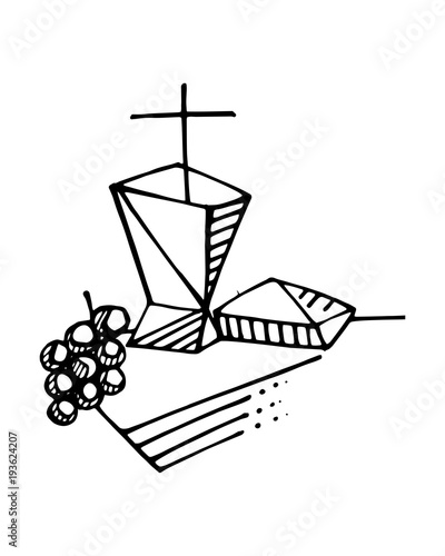 Eucharist religious symbols ink illustration