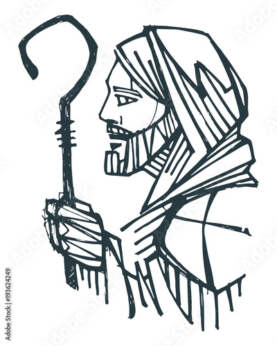 Jesus Christ Good Shepherd ink illustration
