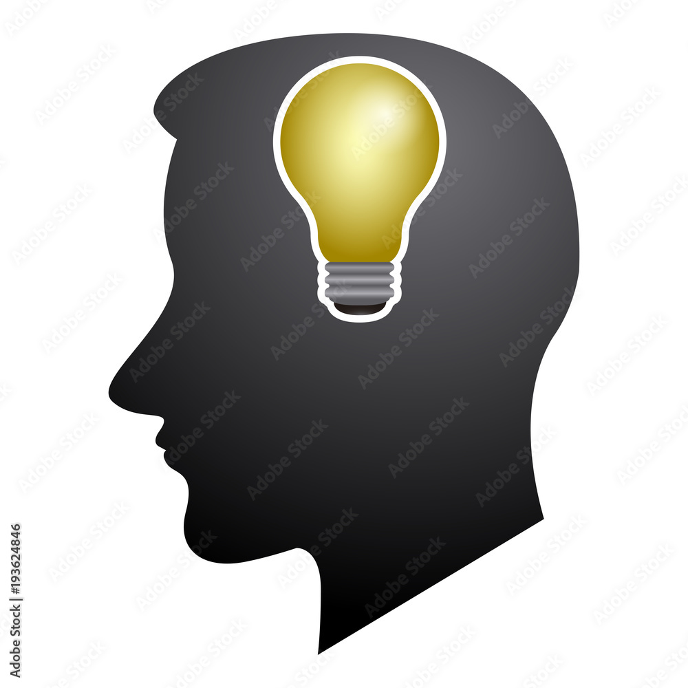 Head silhouette with a lightbulb icon Head silhouette with a lightbulb icon
