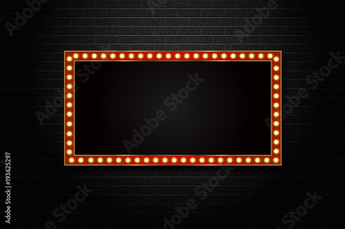 Vector realistic isolated retro rectangle neon billboard for decoration and covering on the wall background.