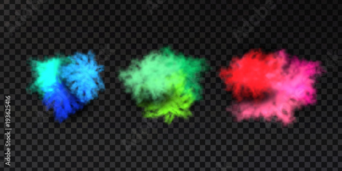 Vector realistic isolated paint powder explosion for decoration and covering on the transparent background. Concept of Happy Holi Festival.