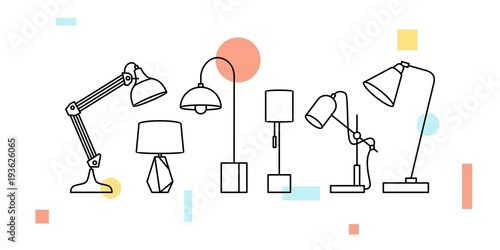 desk table lamp vector illustration icon outline line art decor interior
