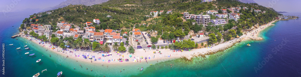 Croatia sky panorama from drone, beach landscape view