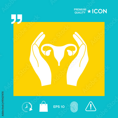 Hands holding Female uterus - protection icon