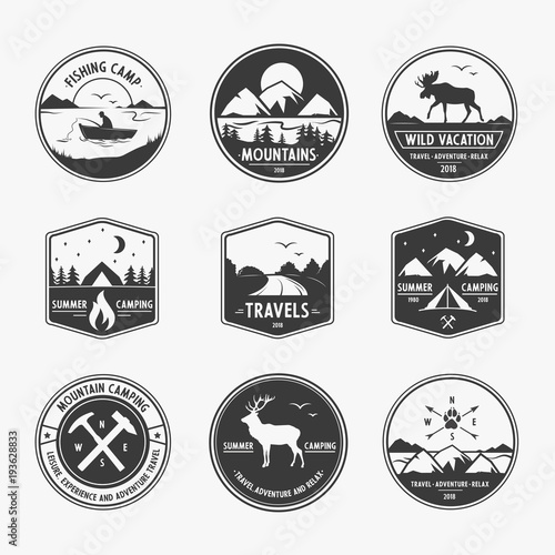 Vector set logo for travel and vacation on white background