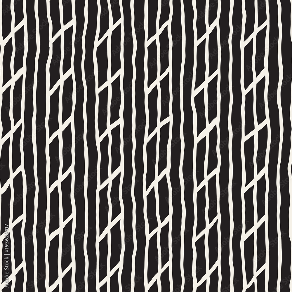 Hand drawn style seamless pattern. Abstract geometric tiling background in black and white. Vector doodle line lattice Hand drawn style seamless pattern. Abstract geometric tiling background in black and white. Vector doodle line lattice