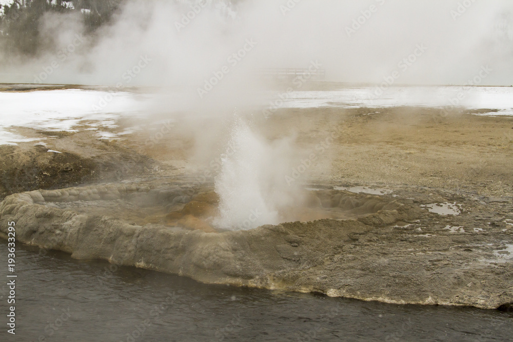 Steaming geyser vents at Fountain Paint Pots in Yellowstone National Park Steaming geyser vents at Fountain Paint Pots in Yellowstone National Park