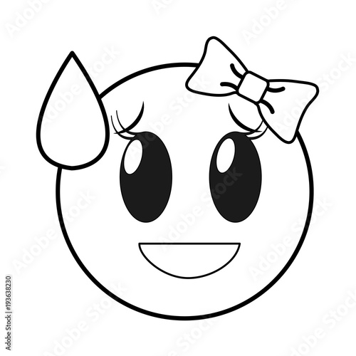 line shame laugh female emoji expression with ribbon bow