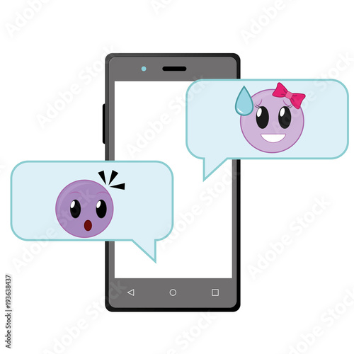 smartphone with emoji surprised and shame laugh chat