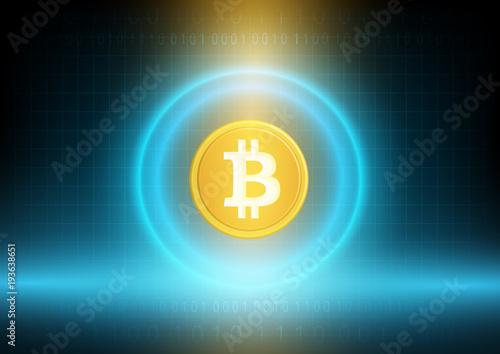 Abstract digital and technological background.  Cryptocurrency bitcoin with binary code.