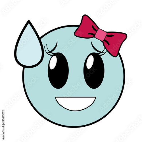line color shame laugh female emoji expression with ribbon bow