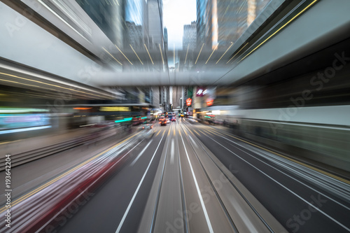 Blurred Motion Travel in Business District of Hong Kong