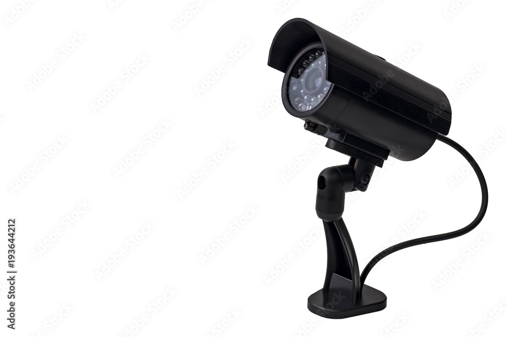 CCTV security and 24 hour surveillance concept with a infrared day and night IP camera isolated on white background with copy space and a clipping path CCTV security and 24 hour surveillance concept with a infrared day and night IP camera isolated on white background with copy space and a clipping path