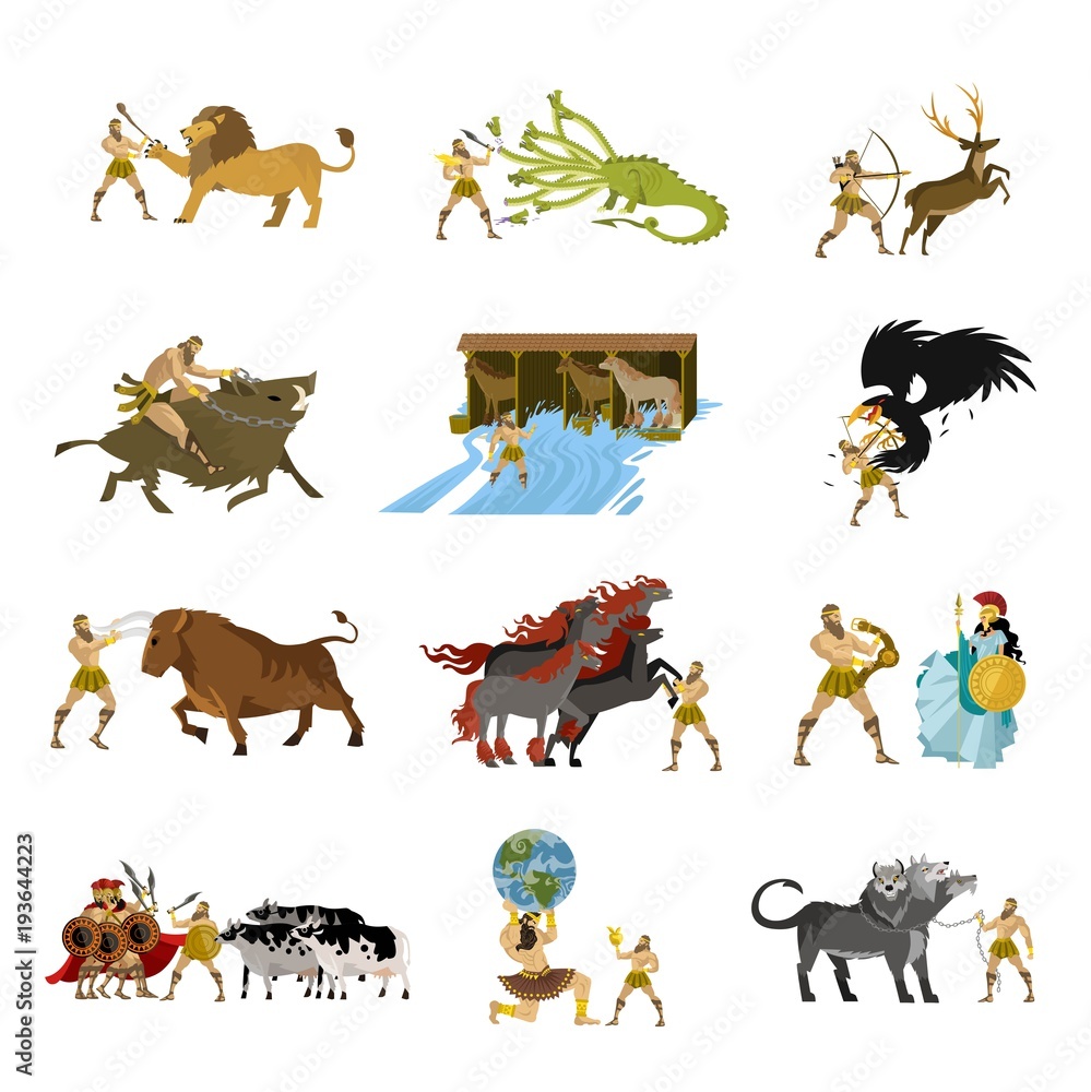hercules heracles mythology twelve labors Stock Vector | Adobe Stock hercules heracles mythology twelve labors Stock Vector | Adobe Stock